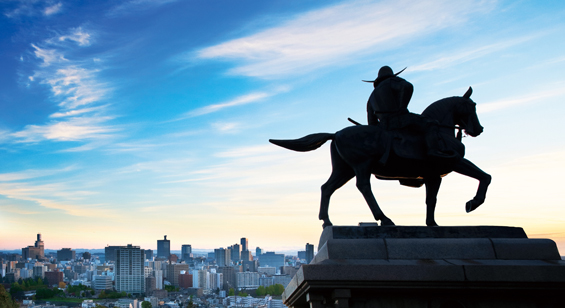 A statue of Date Masamune on horseback at the Sendai Castle Ruins looks on the city, which hosts the G7 finance ministers and central bank governors' meeting. | CITY OF SENDAI
