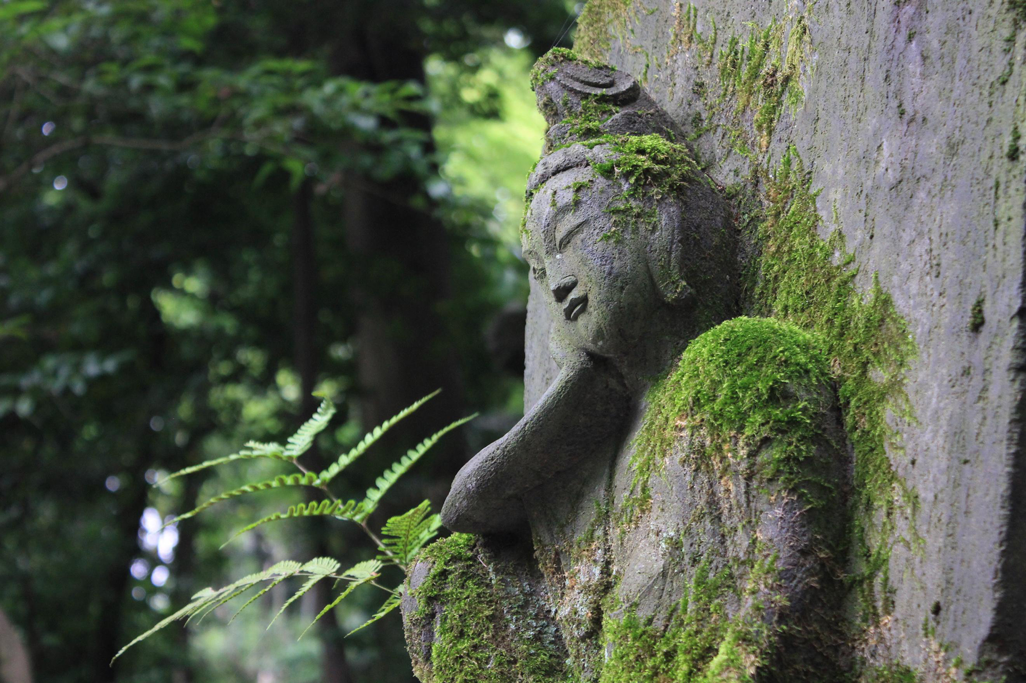 Asian art in the garden at Nezu Museum